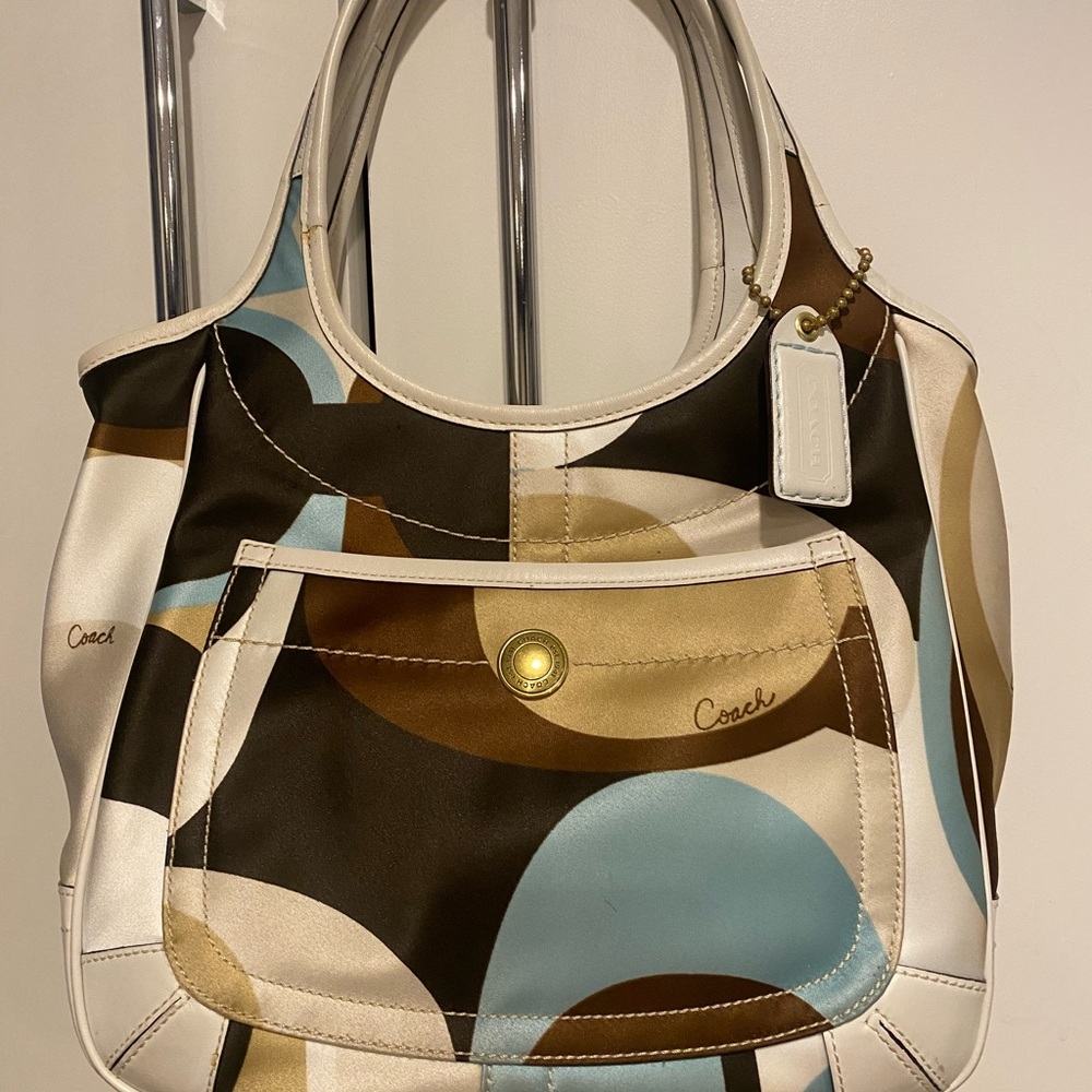 Coach Ltd Ed Ergo Multi Color Signature Scarf Print Tote